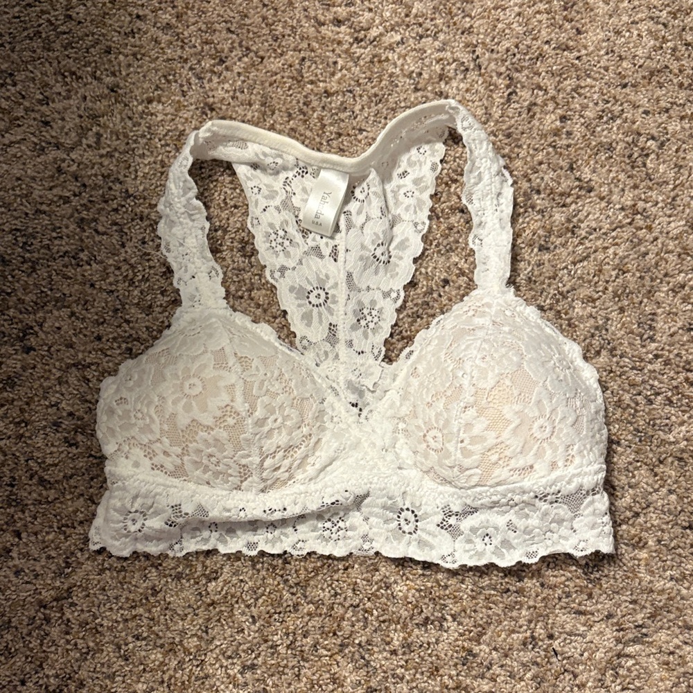 Yahada White Floral Lace Racerback Bralette